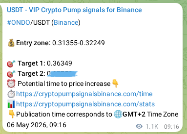 Market signal proof: ONDO pump from Binance, 07 May 2026, 14:42
