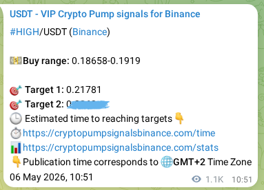 Live proof of HIGH pump signal on Binance, 07 May 2026, 17:20