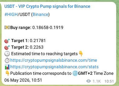 Signal proof for HIGH pump on Binance at 07 May 2026, 18:11