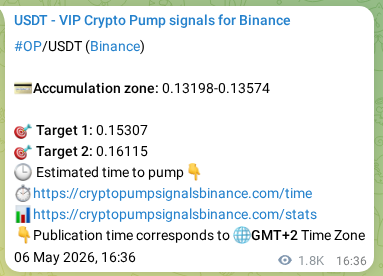 Signal proof for OP pump on Binance at 08 May 2026, 19:35