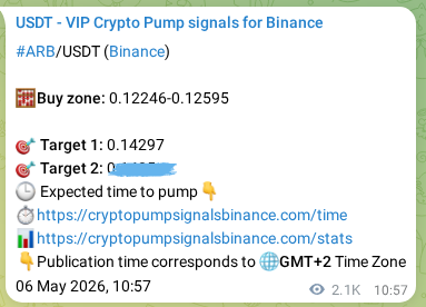ARB pump verification image from Binance, 08 May 2026, 20:40