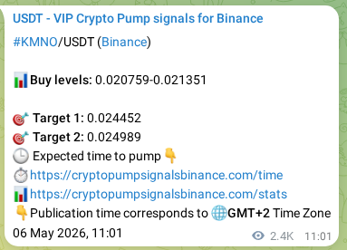 Real-time proof of KMNO pump signal on Binance, 09 May 2026, 06:02