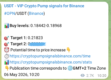 Signal proof for OPN pump on Binance at 09 May 2026, 12:47