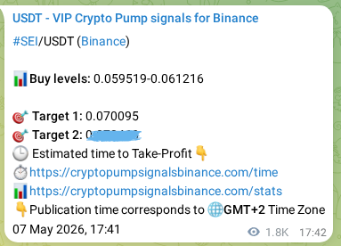 Binance exchange signal confirmation for SEI, 09 May 2026, 19:31