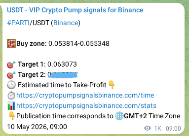 See the verification image for PARTI pump signal on Binance at 11 May 2026, 13:02 Verification image for PARTI pump signal on Binance at 11 May 2026, 13:02