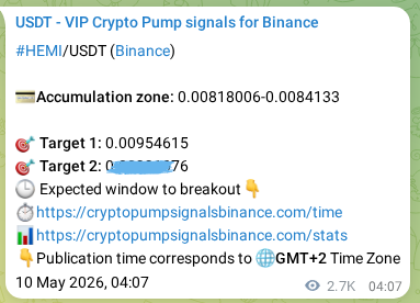 Binance trading signal proof for HEMI pump, 13 May 2026, 07:40
