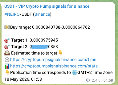 NEIRO pump signal confirmation from Binance, timestamp: 20 May 2026, 21:21