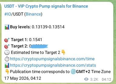 Crypto signal proof: IO pump on Binance, 20 May 2026, 21:42