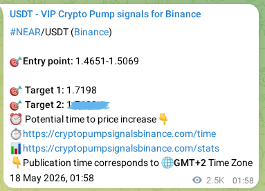 Live proof of NEAR pump signal on Binance, 20 May 2026, 23:44
