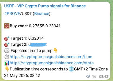 Crypto market signal proof: PROVE pump on Binance, 21 May 2026, 09:07