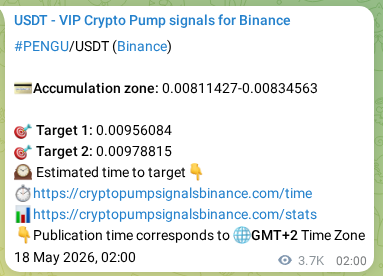 Binance pump signal data for PENGU at 22 May 2026, 09:49