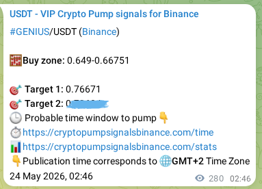 Explore the GENIUS pump signal verification from Binance, timestamp: 24 May 2026, 10:31 GENIUS pump signal verification from Binance, timestamp: 24 May 2026, 10:31