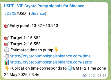 Binance pump signal proof for DEXE on 25 May 2026, 05:22