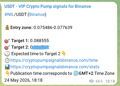 Crypto trading signal proof: NIL pump on Binance, 25 May 2026, 12:33