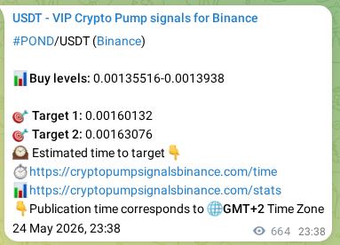 Authenticated POND pump signal on Binance, 25 May 2026, 18:04
