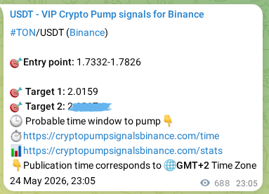 Crypto signal proof: TON pump on Binance, 25 May 2026, 18:11