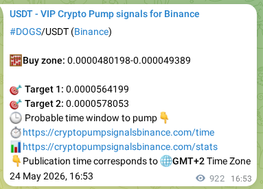 Market signal proof: DOGS pump from Binance, 25 May 2026, 18:30