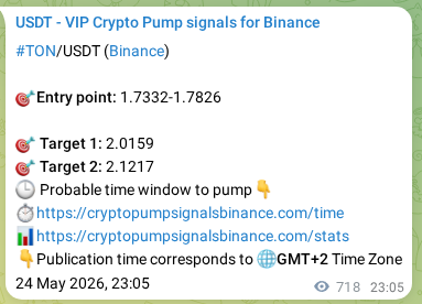 Binance pump signal verification for TON at 25 May 2026, 19:02