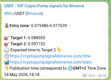Live proof of NIL pump signal on Binance, 25 May 2026, 19:54