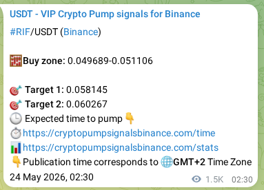 RIF pump verification image from Binance, 25 May 2026, 20:05