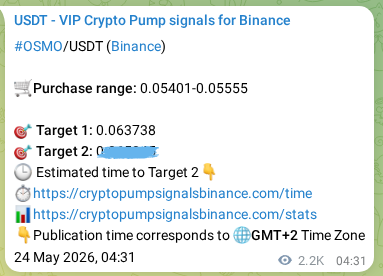 Verify the crypto signal proof for OSMO on Binance, 26 May 2026, 18:14 Crypto signal proof: OSMO pump on Binance, 26 May 2026, 18:14