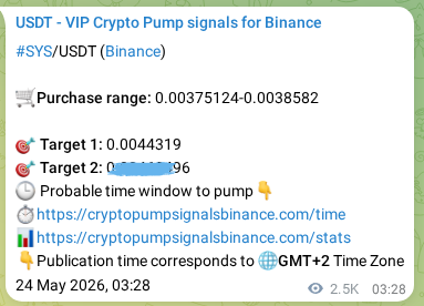 Proof of SYS pump signal on Binance at 27 May 2026, 01:26
