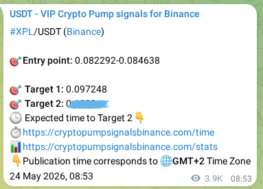 Crypto trading signal proof: XPL pump on Binance, 28 May 2026, 20:25
