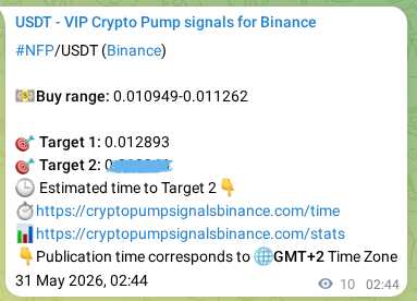 Authenticated proof of NFP's pump signal on Binance at 31 May 2026, 03:01