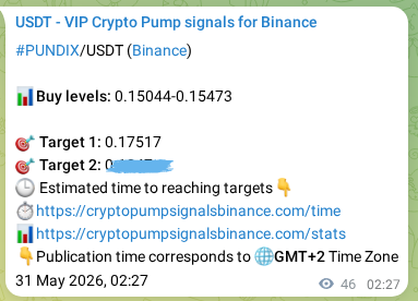Binance trading signal proof for PUNDIX pump, 31 May 2026, 03:43