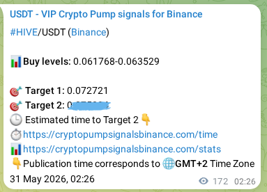 Trading signal proof: HIVE pump from Binance, 31 May 2026, 07:13