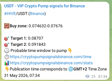 Binance exchange signal proof for HIVE, 31 May 2026, 08:02