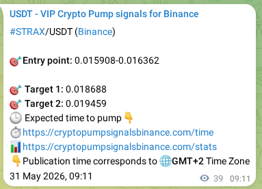 STRAX pump signal confirmation from Binance, timestamp: 31 May 2026, 09:13