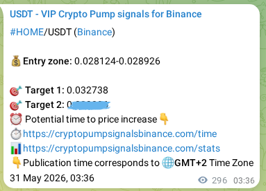 Crypto trading signal verification: HOME pump on Binance, 31 May 2026, 11:18