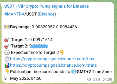 Signal proof for MANTRA pump on Binance at 31 May 2026, 13:38