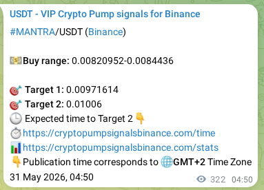 MANTRA pump verification image from Binance, 31 May 2026, 13:46
