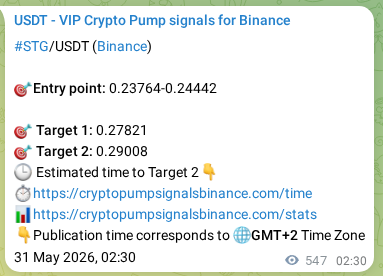 Crypto trading signal confirmation: STG pump on Binance, 31 May 2026, 17:43