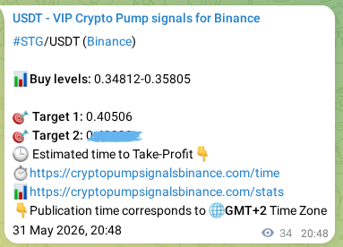 Trading signal proof for STG on Binance, 31 May 2026, 21:24