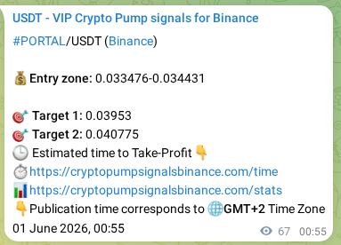 Binance trading signal proof for PORTAL pump, 01 June 2026, 02:39