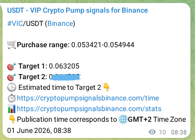 Crypto signal proof: VIC pump on Binance, 01 June 2026, 08:46