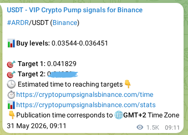 Binance pump signal proof for ARDR on 02 June 2026, 02:11