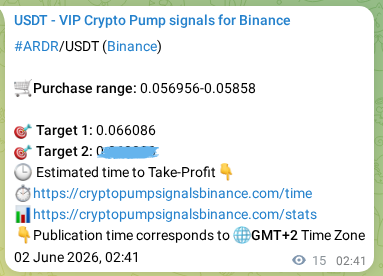 Crypto pump signal proof: ARDR on Binance, 02 June 2026, 02:41
