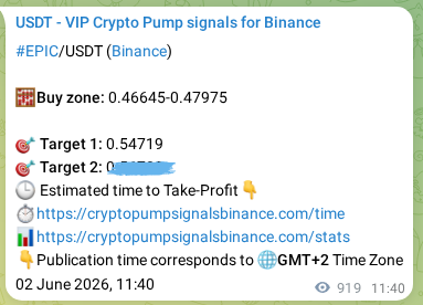 Binance pump signal data for EPIC at 03 June 2026, 12:46