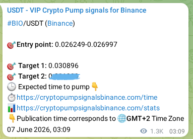 Binance signal verification for BIO pump, 08 June 2026, 14:43