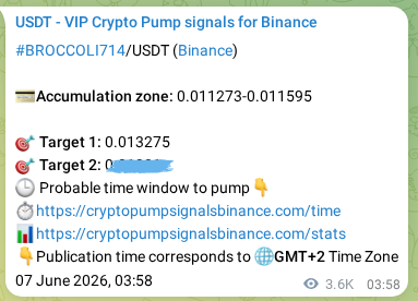 Signal verification: BROCCOLI714 pump on Binance at 11 June 2026, 08:03