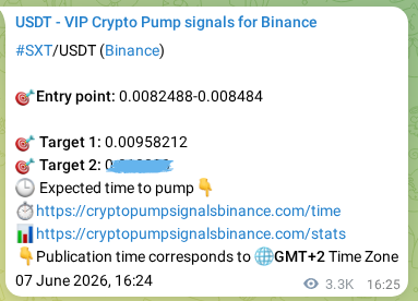Crypto trading signal proof: SXT pump on Binance, 11 June 2026, 11:03