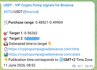 Binance signal verification for STG pump, 11 June 2026, 19:53