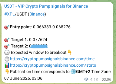 Binance trading signal proof for XPL pump, 12 June 2026, 04:02