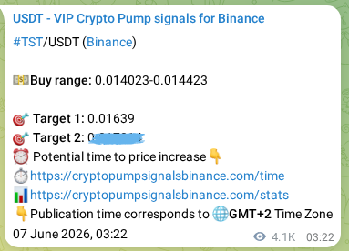 Crypto market signal proof: TST pump on Binance, 12 June 2026, 06:10