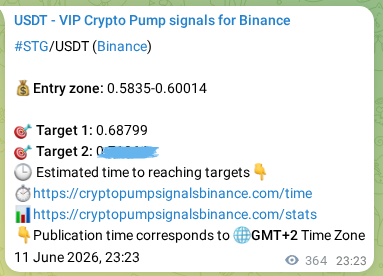 Binance exchange signal proof for STG, 12 June 2026, 09:05