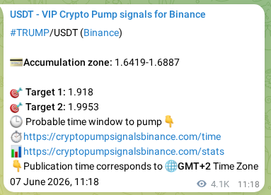 TRUMP pump signal confirmation from Binance, timestamp: 12 June 2026, 11:19